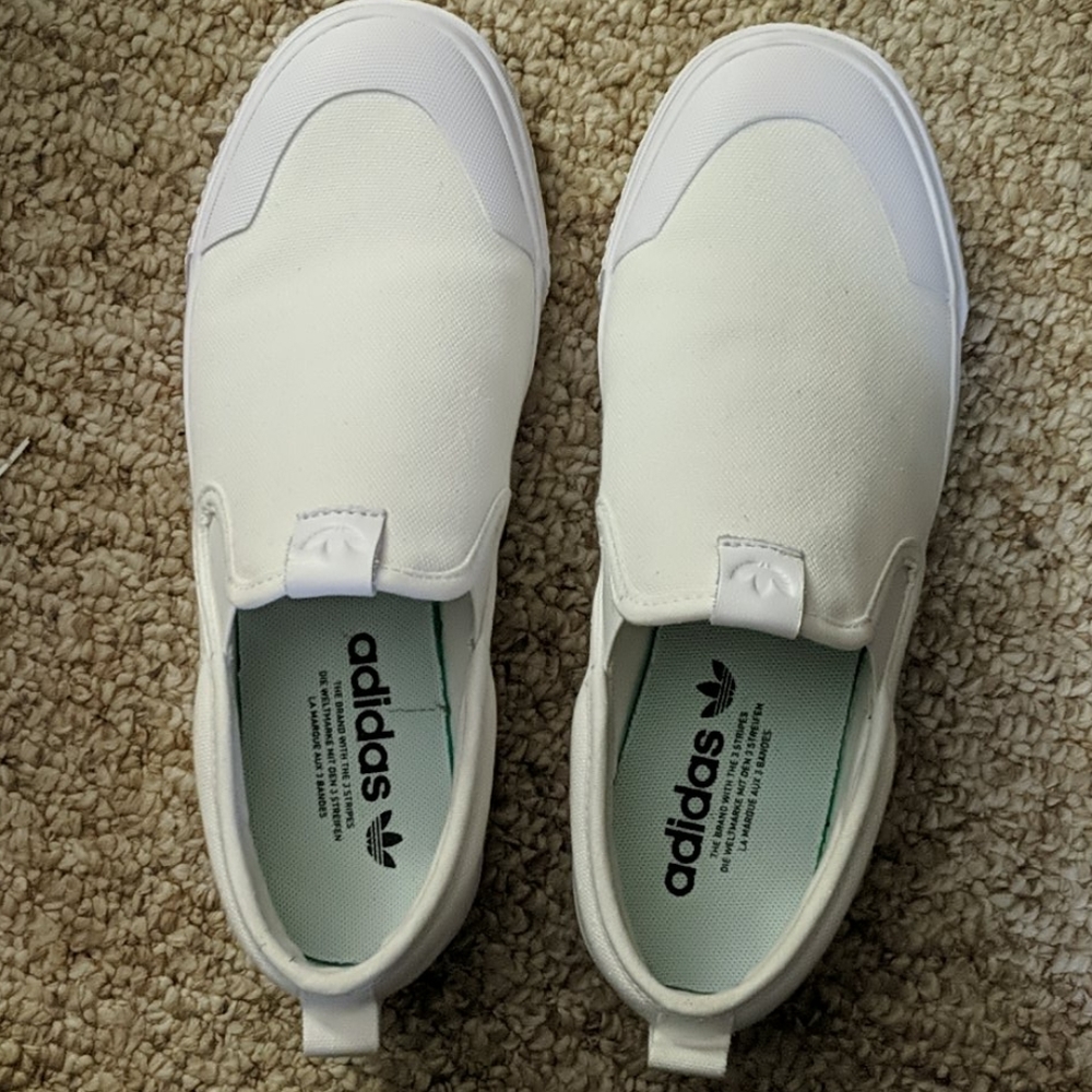 Adidas Nizza White Slip Ons